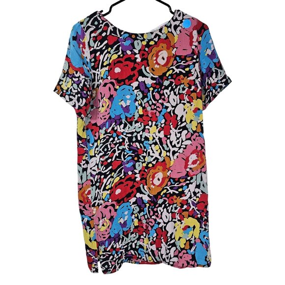 Amanda Uprichard Silk Abstract Floral Mini Dress Multicolor Short Sleeve Flowy - Picture 1 of 9